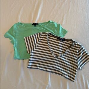 Two (2) Ralph Lauren Mint and Gray Striped Short Sleeve Tees
